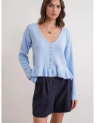 Mixray Pulover dama - Tricot - Albastru deschis - Decolteu in V -