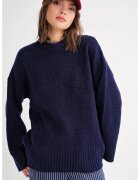 Mixray Pulover dama tricotat oversized - cu guler rotund - textil - Albastru marin -