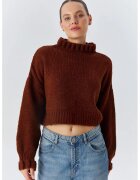 Mixray Pulover scurt - texturat - guler inalt - maro cafea - tricot - One Size