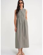 Mixray Rochie maxi - HiCCUP - guler cu nasturi - gri - textil