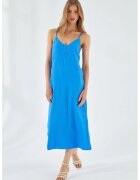 Mixray Rochie Midi - Albastru Cobalt - Decolteu in V - Slit - Textil