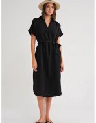 Mixray Rochie midi - maneca scurta - curea - negru - fabrica sintetica