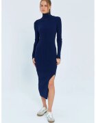 Mixray Rochie tricotata - midi cu guler inalt - albastru marin - tricot