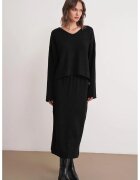 Mixray Set tricotat pulover cu decolteu in V si fusta - negru - tricot