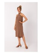 MOE Rochie midi cu guler tip halter - - Ciocolata