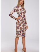 MOE Rochie midi cu maneci lungi si guler inalt - - Multicolor