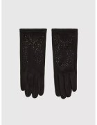 MOODO Manusi femei negru - unisex - cu captuseala din blana - detalii cu zirconii