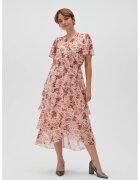 MOODO Rochie - alb - XS - floral - asimetric - maneca scurta