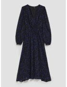 MOODO Rochie midi imprimeu frunze albastre - maneci bufante - Negru