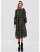 MOODO Rochie midi neagra cu imprimeu si volane - Negru