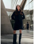 MOODO Rochie neagra cu strangere pe solduri - Negru