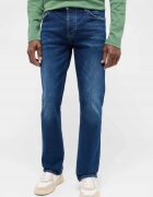 Mustang Blugi Barbati - Michigan - Straight Fit - Talie Medie - Fermoar - Lungi - 5 Buzunare - Bumbac - Elastan - W32-L32 US - Albastru