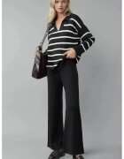 MyFashion Compleu dama tricotat MY FASHION cu guler polo - dungi - negru -