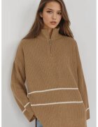 MyFashion Pulover dama - tricotat cu nervuri - guler cu fermoar - maro - One Size
