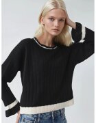 MyFashion Pulover tricotat - dungi - guler rotund - negru - tricot - One Size