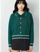 MyFashion Pulovere dama - pulover tricotat - guler polo texturat - verde smarald - tricot - One Size