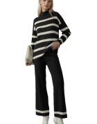 MyFashion Set tricotat Pulover si Pantaloni cu dungi - Negru/Alb - Tricot -