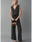 MyFashion Set tricotat vesta cu decolteu in V si pantaloni largi - negru - tricot - dungi -