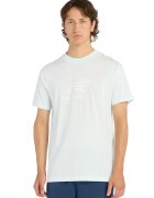 New Balance Tricou de bumbac cu decolteu la baza gatului - Albastru glaciar