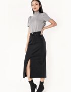 Nina Carter Fusta neaga de denim cu slit frontal P215 M10 17915 - Negru