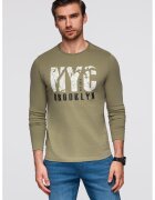 OMBRE Bluza cu decolteu la baza gatului si model text - Alb/Negru/Verde masliniu