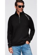 OMBRE Bluza cu guler inalt cu fermoar si imprimeu contrastant OM-SSZP-0211 - Negru