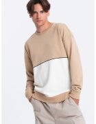 OMBRE Bluza de trening cu decolteu la baza gatului si model colorblock - Alb/Bej