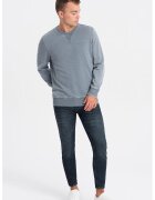 OMBRE Bluza de trening cu decolteu la baza gatului si model uni - Albastru prafuit