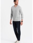 OMBRE Bluza din bumbac cu decolteu in V - Gri deschis melange