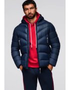 OMBRE Jacheta matlasata moderna din materiale combinate OM-JAHP-0303 - Albastru inchis