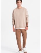 OMBRE Pantaloni cargo cu snururi de ajustare la terminatie - Maro camel
