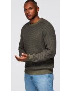 OMBRE Pulover din tricot contrastant cu decolteu rotund OM-SWSW-0122 - Verde inchis