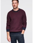 OMBRE Pulover regular fit cu decolteu la baza gatului - Visiniu/Bleumarin