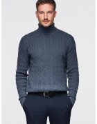 OMBRE Pulover slim fit cu guler inalt si model torsade - Albastru ultramarin