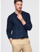 OMBRE Pulover texturat cu decolteu rotund - Bleumarin