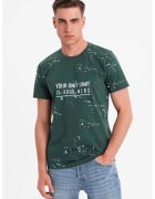 OMBRE Tricou cu imprimeu si decolteu la baza gatului - Alb/Verde inchis