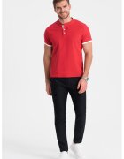 OMBRE Tricou de bumbac cu fenta cu nasturi - Rosu