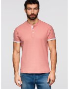 OMBRE Tricou de bumbac cu fenta cu nasturi - Roz somon