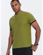 OMBRE Tricou de bumbac cu fenta cu nasturi - Verde masliniu