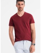 OMBRE Tricou uni cu decolteu in V - Visiniu