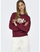 Only Bluza de trening cu decolteu la baza gatului si imprimeu text - Alb fildes/Rosu inchis