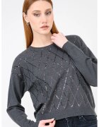 Only Pulover cu model cu paiete - Gri inchis melange