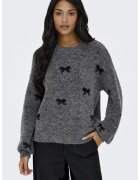 Only Pulover cu model si decolteu la baza gatului - Negru/Gri inchis