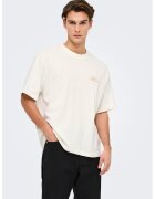 Only & Sons Tricou lejer cu imprimeu grafic si model text pe partea din spate - Alb/Roz prafuit