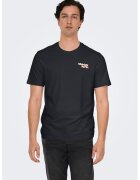 Only & Sons Tricou regular-fit din bumbac organic cu imprimeu pe partea din spate - Negru/Portocaliu