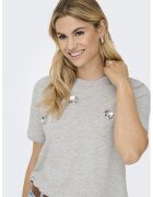 Only Tricou din bumbac organic cu decolteu la baza gatului - Gri deschis/Argintiu