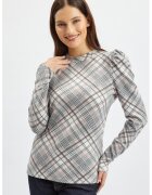 orsay Bluza in carouri cu maneci bufante - Alb/Gri/Piersica