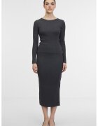 orsay Fusta midi din tricot cu slit lateral cu nasturi - Gri inchis melange