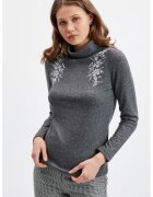 orsay Pulover cu guler inalt si detalii cu model floral - Gri inchis melange