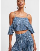 OXXO Bluza crop cu decupaje pe umeri - Alb/Albastru pastel